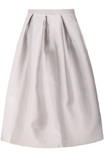 Grey Pin Tuck Waist Band Side Zip Up Flared Skirts