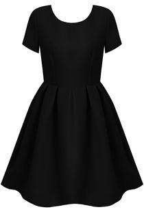 Black Pleated Back Zip Up Short Sleeved Flared Dress 