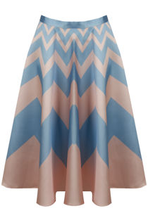 Blue Contrast Zig Zag Print Flared Skirt