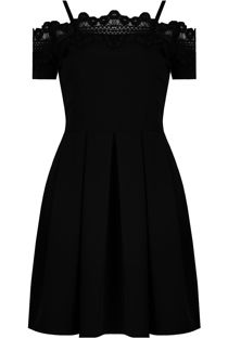 Black Floral Embroidered Off The Shoulder Day Dress