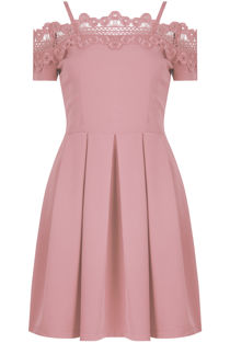 Rose Floral Embroidered Off The Shoulder Day Dress
