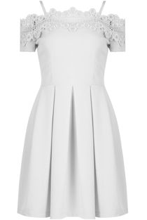 White Floral Embroidered Off The Shoulder Day Dress