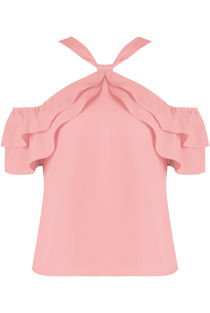 Pink Halterneck Frill Detail Top