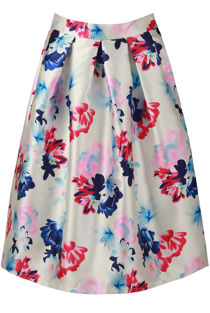 Multicolour Floral Print Pleated Flared Skirt