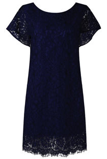 Navy Floral Lace Lined Shift Dress