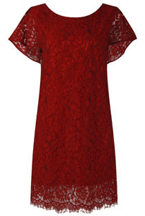 Wine Floral Lace Lined Shift Dress