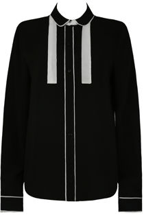 Black Contrast Neck Tie Up Shirt Tops