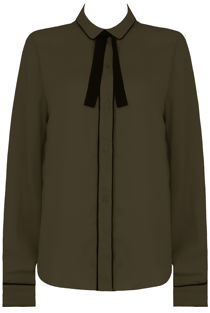 Khaki Contrast Neck Tie Up Shirt Tops