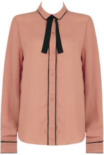 Pink Contrast Neck Tie Up Shirt Tops