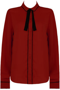 Burgundy Contrast Neck Tie Up Shirt Tops