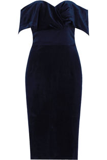 Black Pleated Off Shoulder Midi Dress