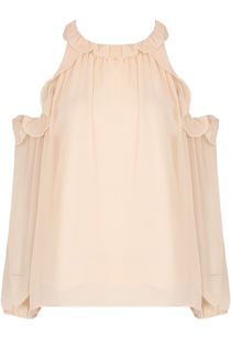 Cream Cold Shoulder Frilled Crop Tops