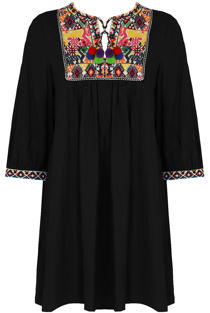 Black Embroidery Fringed Shift Dress