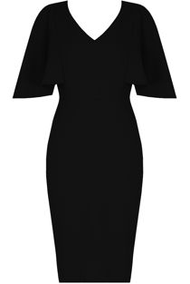 Bell Sleeve Back Slit Midi Dress in Black