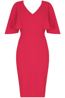Wing Sleeve Back Slit Midi Dress in Fuchsia