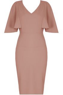 Bell Sleeve Back Slit Midi Dress in Rose