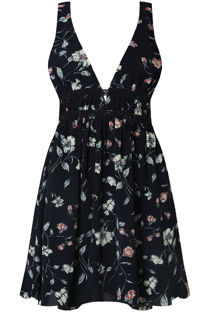 Contrast Floral Back Zip Up Shift Dress in Navy