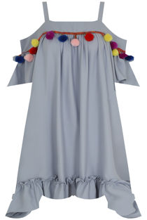 Sky Off Shoulder Pom Pom Shift Dress 