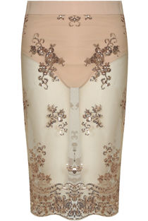Sheer Mesh Midi Skirt With Sequin Detail In Rose 