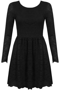 Black Lace Backless Long Sleeved Flared Dress