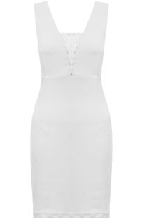 White Floral Lace Back Zip Up Bodycon Dress