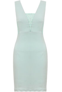 Mint Floral Lace Back Zip Up Bodycon Dress