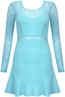 Light Blue Lace & Crepe Frill Hem Dress