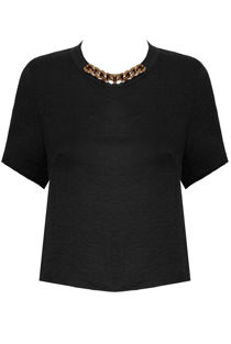 Black Satine Cropped Chain detail Top