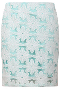 Green Crochet Floral Lace Knee Length Skirt