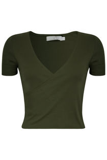 Khaki Basic Wrap Front Crop To