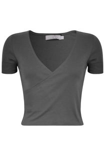 Grey Basic Wrap Front Crop Top