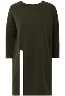 Khaki Front Side Split Long Sleeve Knitted Tops