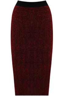 Wine Stretch Lurex Ribbed Midi Skirt