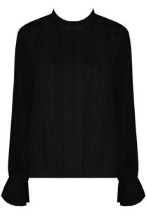 Black Crochet Embroidery Bell Sleeve Tops