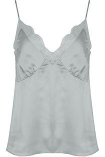 Grey Satin Lace Trim Cami Tops