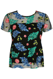 Embroidered Mesh Overlay Tops
