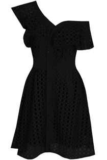 Black Crochet Front Button Up Shift Dress 