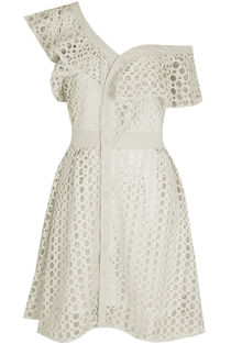 White Crochet Front Button Up Shift Dress 