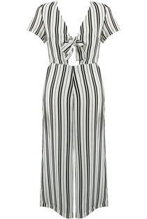 White Stripes Knot Front Jumpsuit 