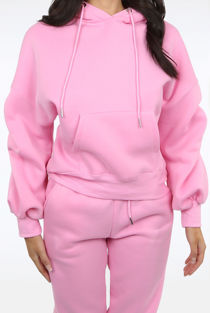 Pink Ruched Sleeve Hoodie & Ruched Joggers Set