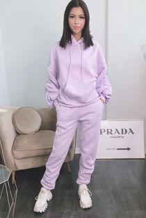 Lilac Ruched Sleeve Hoodie & Ruched Joggers Set