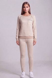 Beige Knitted Stud & Zip Detail Top & Pant Set