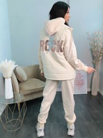 Beige Rock Embellished Gilet Loungewear Set