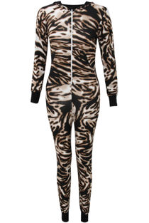 Wild Anmial Print Hooded Zip-up Slim Fit Onesie