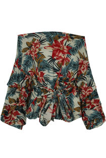 Cream Floral Printed Front Knot Blouse