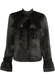 Black Frilled Front Knot High Neck Blouse