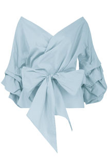 Sky Blue Cross Over Layered Sleeve Crop Tops
