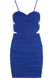 Royal Blue Twist Cut Out Crop Top & Ruched Skirt Set
