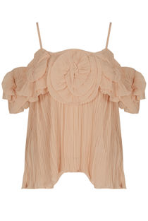 Rose Flower Crochet Pleated Crop Tops