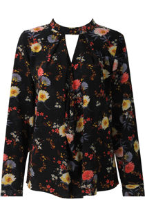 Black Cut Out Neck Floral Blouse